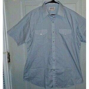 Sheplers Men's Blue Solid Woven Short Sleeve Button-Up Shirt Pockets Point